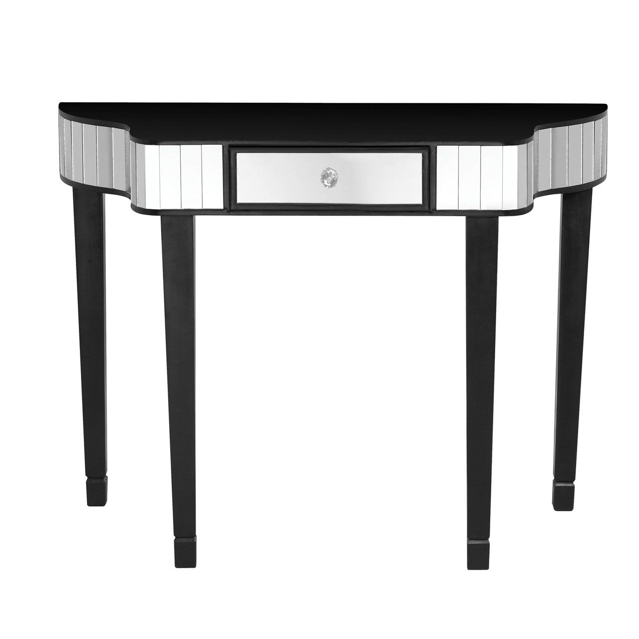 Clavier Mirrored Console Table In Black With 1 Drawer