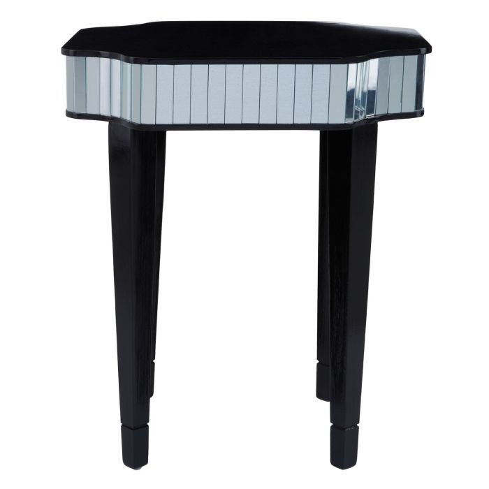 Caliber Mirrored Side Table In Black With Black Wooden Legs