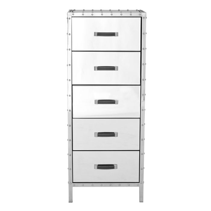 Reigate Mirrored Chest Of 5 Drawers With Stainless Steel Frame