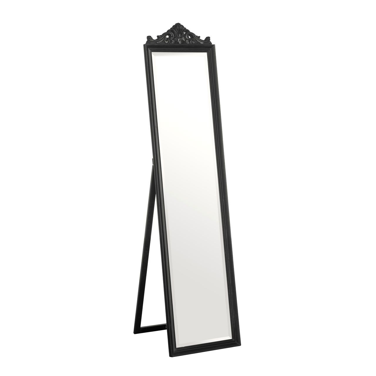 Boudoir Floor Standing Dressing Mirror In Matt Black Wooden Frame