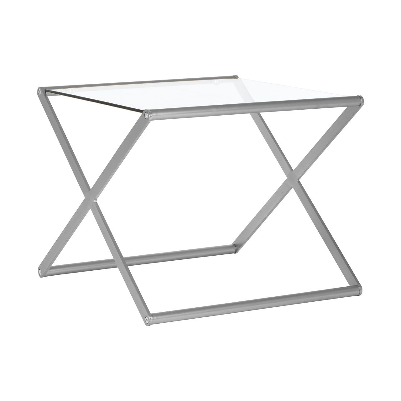 Roma Clear Glass Side Table With Satin Nickel Frame