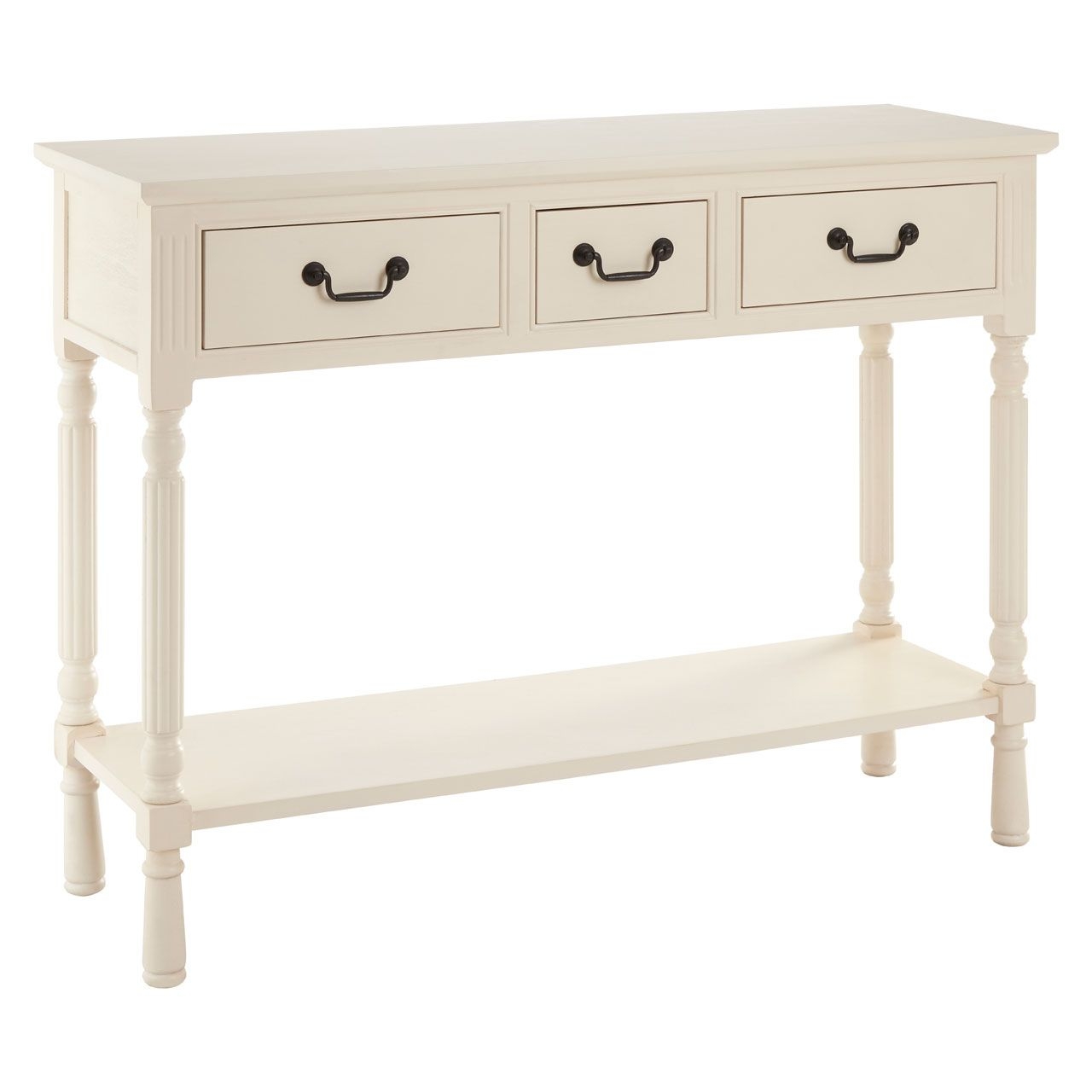 Heritage Wooden Console Table In Vintage Cream With 3 Drawers
