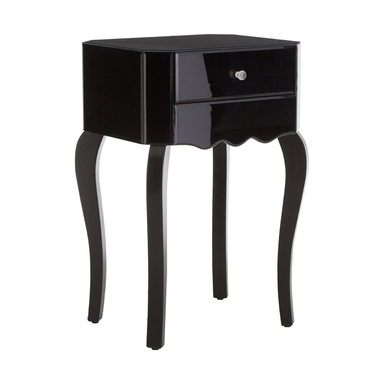 Orchid Mirrored Side Table In Black High Gloss With 1 Drawer