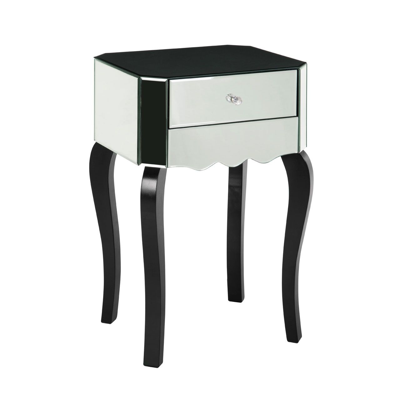 Orchid Clear Mirrored Side Table With Black Wooden Legs