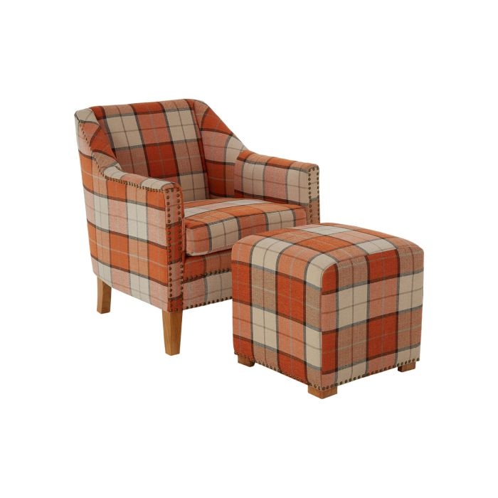 Colorado Checked Fabric Upholstered Armchair With Footstool