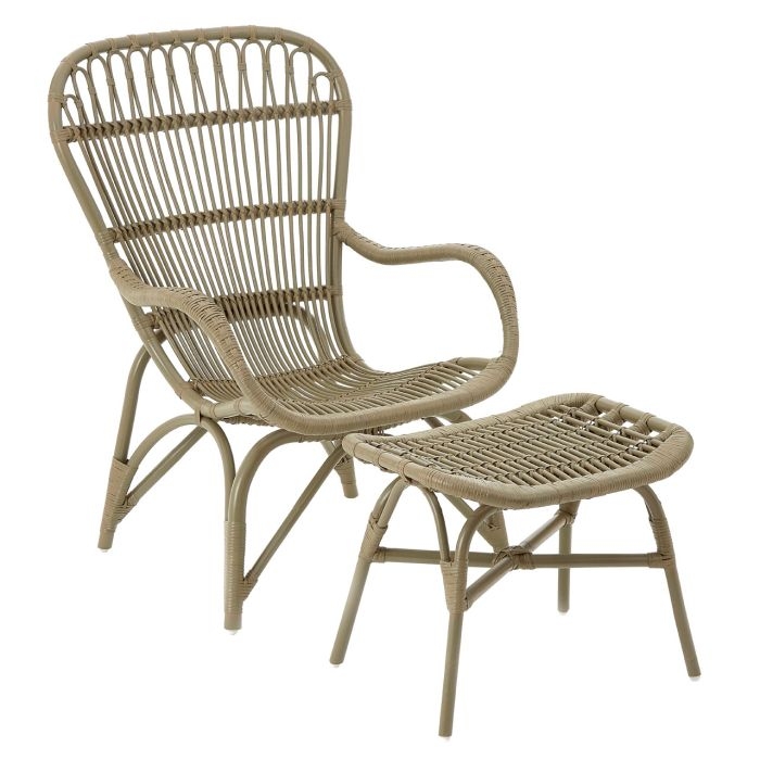 Huangyan Rattan Low Armchair With Footstool In Grey