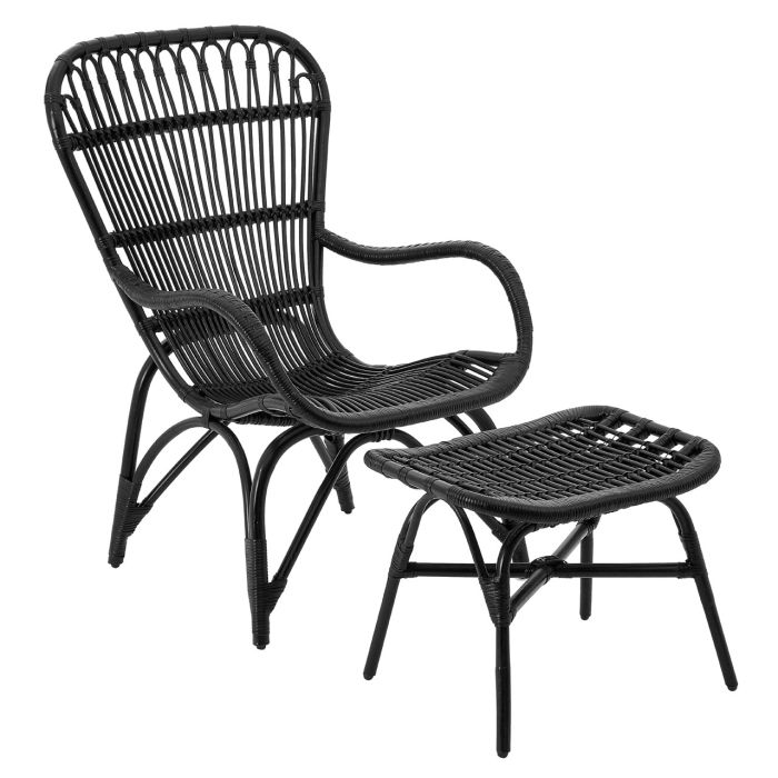 Huangyan Rattan Low Armchair With Footstool In Black