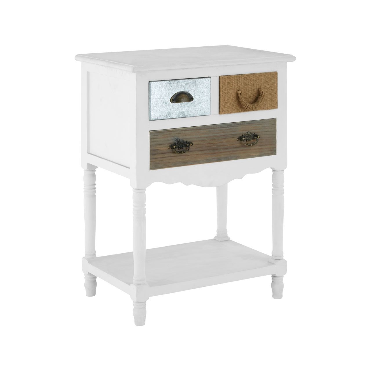 Weymouth Wooden Side Table In White With 3 Drawers