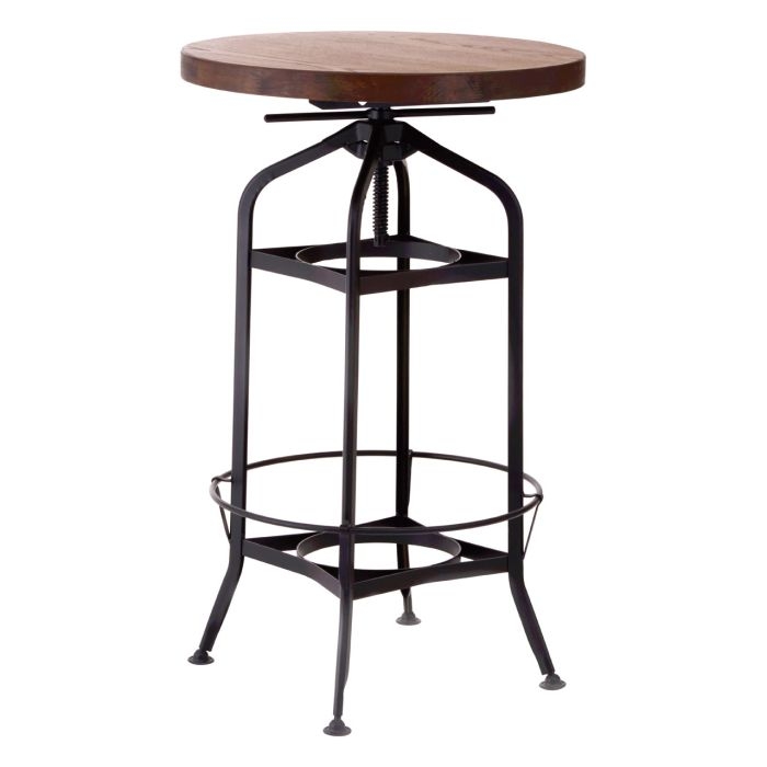 Neasden Round Wooden Bar Table In Walnut With Black Metal Legs