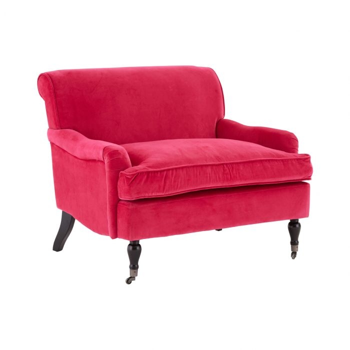 Sokaya Large Cotton Plush Velvet Upholstered Armchair In Pink