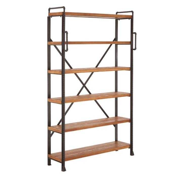 Neasden 5 Tier Wooden Shelving Unit In Natural With Black Frame