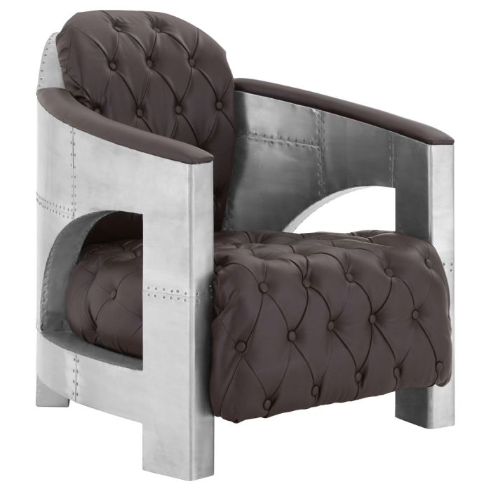 Avro Buttoned Leather Effect Armchair In Brown