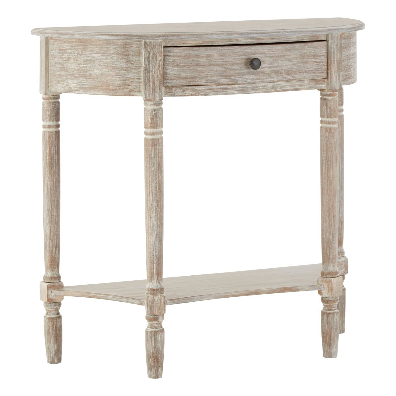 Heritage Half Moon Wooden Console Table In Natural With 1 Drawer