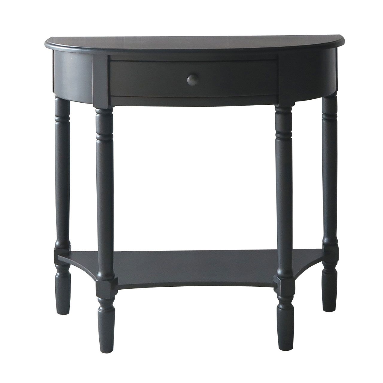 Heritage Half Moon Wooden Console Table In Black With 1 Drawer