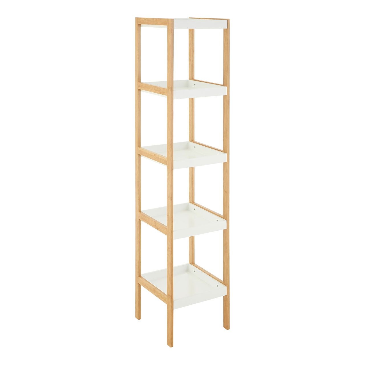 Nostra 5 Tier Wooden Shelving Unit In White High Gloss And Bamboo