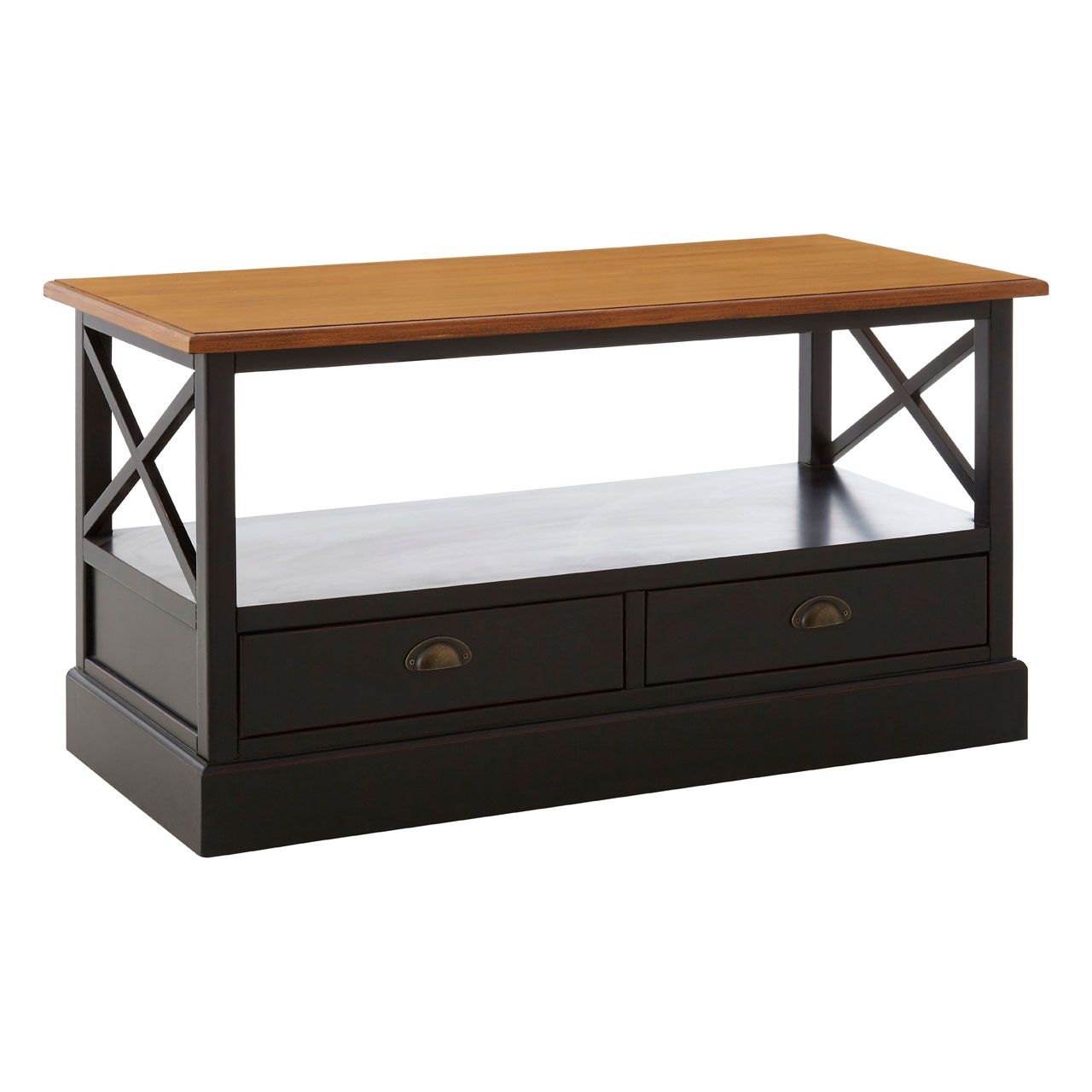 Virginia Wooden Coffee Table In Black With 2 Drawers