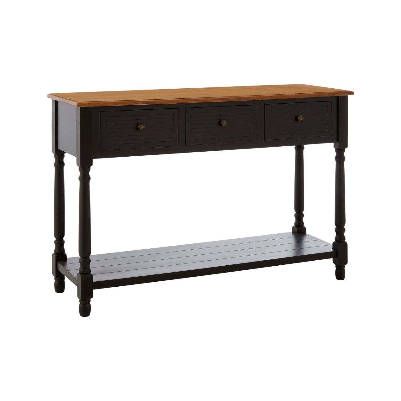 Virginia Wooden Console Table In Black With 3 Drawers