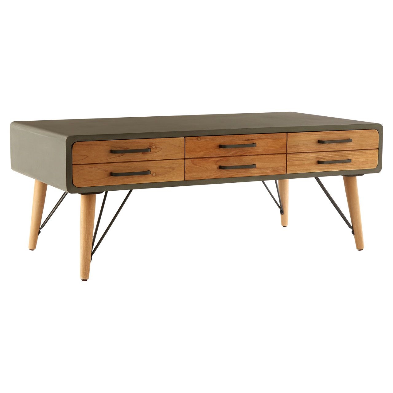 Trinity Wooden Coffee Table In Natural With 3 Drawers