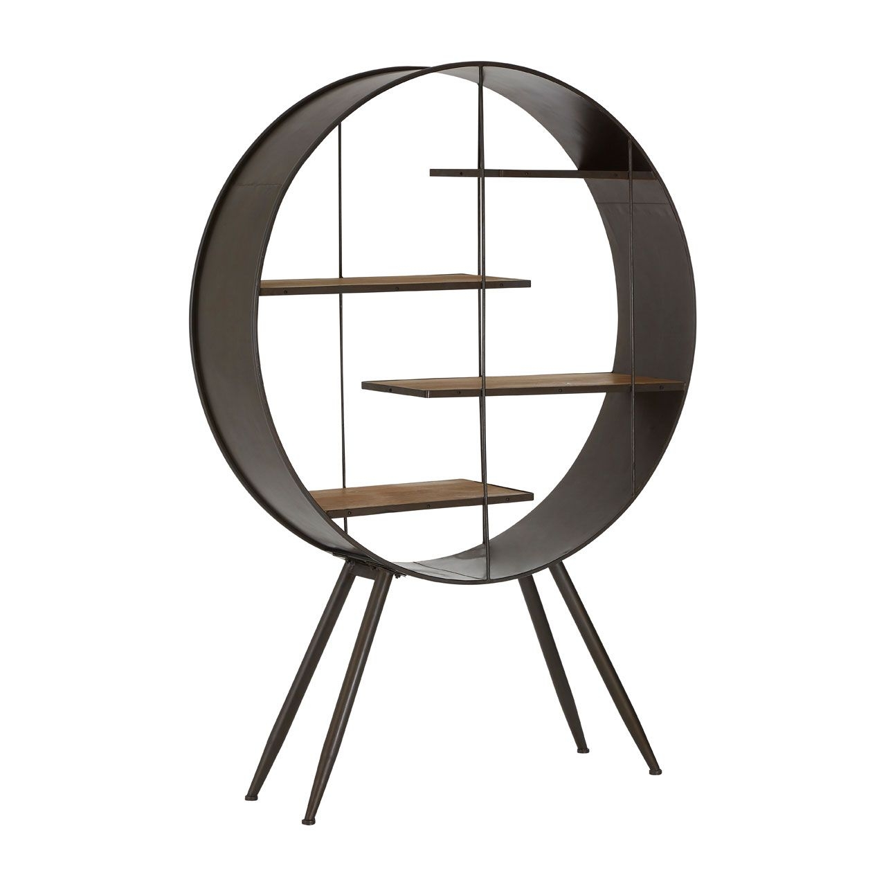 Trinity Round Wooden Bookcase With Black Metal Frame