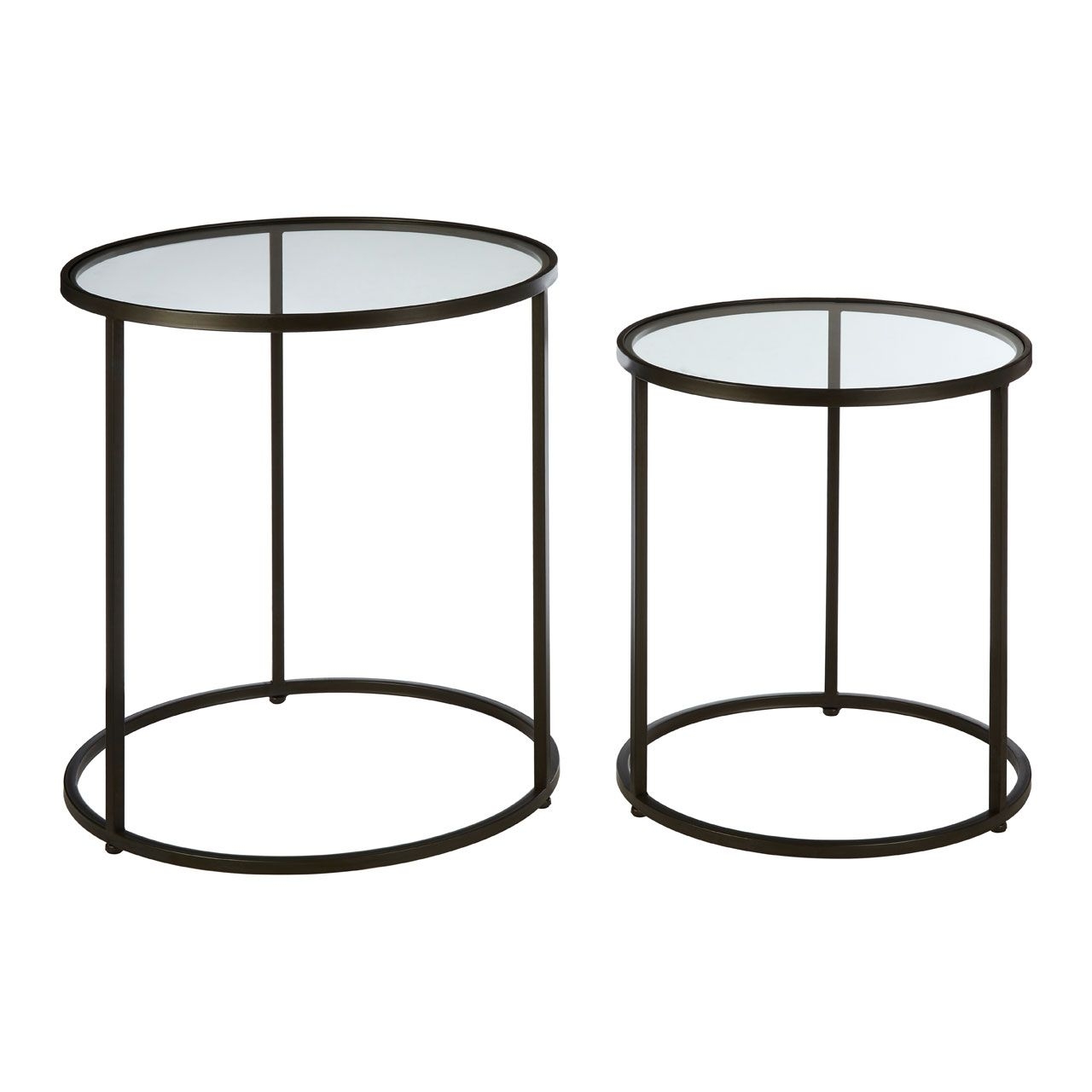 Trigona Clear Glass Set Of 2 Side Tables With Black Metal Legs