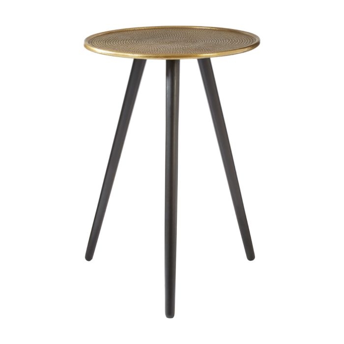 Hadley Round Aluminium Side Table In Gold With Black Wooden Legs