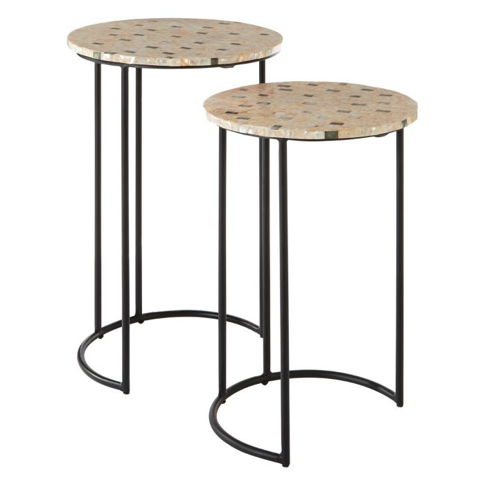 Hadley Wooden Set Of 2 Side Tables In Natural With Black Metal Frame