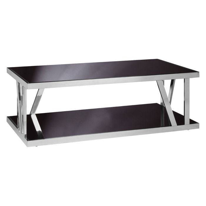 Axminster Black Glass Coffee Table With Silver Stainless Steel Frame