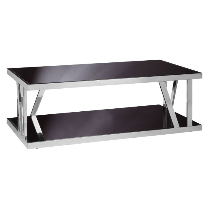 Axminster Black Glass Coffee Table With Silver Stainless Steel Frame