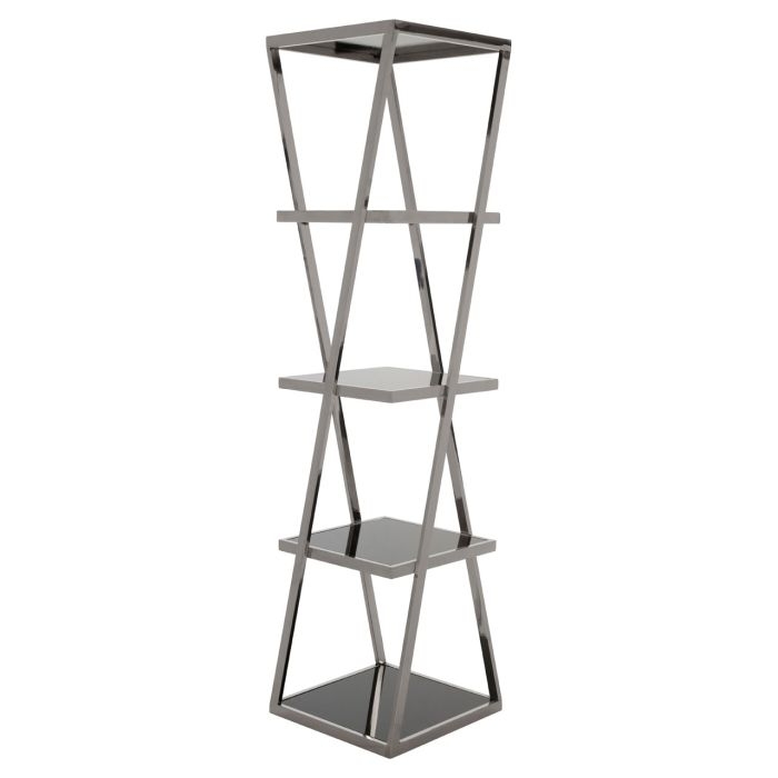 Axminster 5 Tier Black Glass Shelving Unit In Silver Stainless Steel Frame