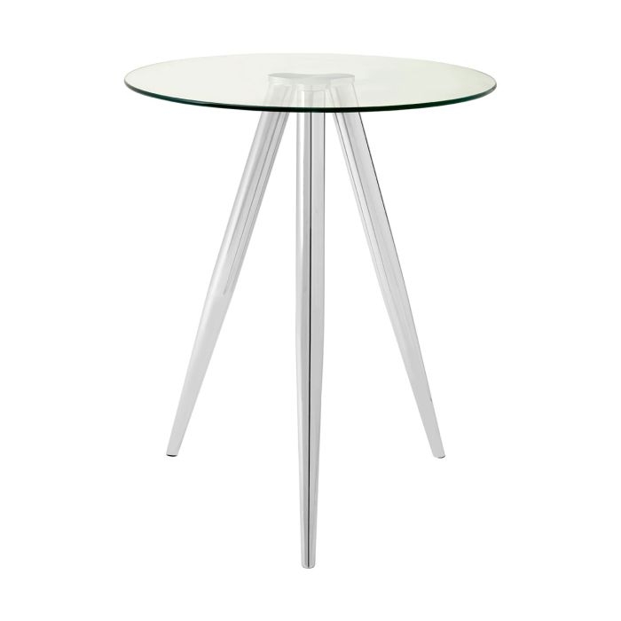 Baldock Round Clear Glass Bar Table With Chrome Metal Legs