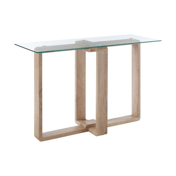 Baldock Rectangular Clear Glass Console Table With Natural Wooden Base