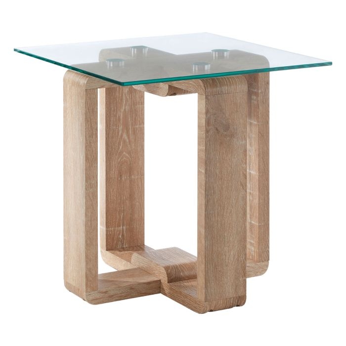 Baldock Square Clear Glass Side Table With Natural Wooden Base