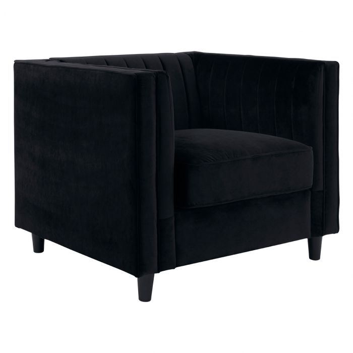 Farah Velvet Upholstered Armchair In Black