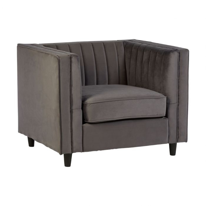 Fordon Velvet Upholstered Armchair In Grey