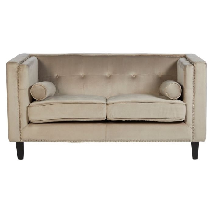 Fauna Velvet 2 Seater Sofa In Mink With Black Wooden Legs