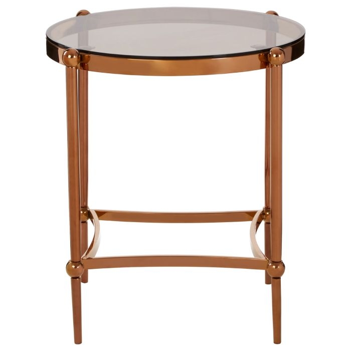 Easton Round Glass Top Side Table With Rose Gold Stainless Steel Legs