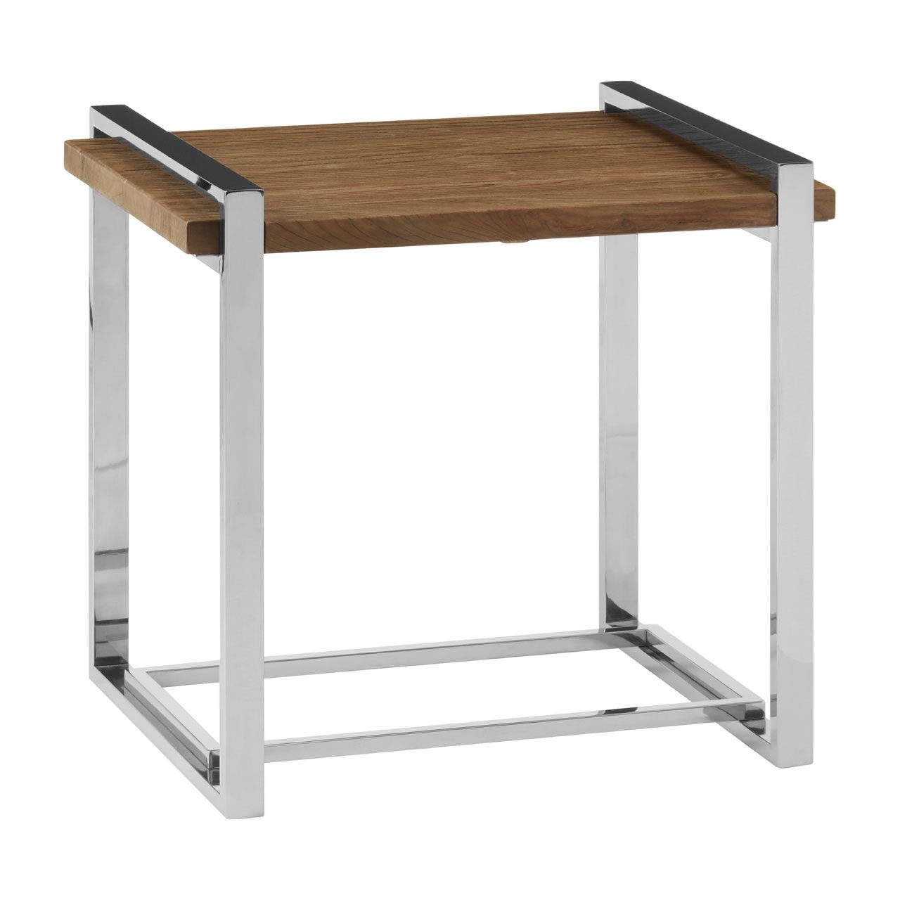Menta Wooden Side Table In Natural Elm With Stainless Steel Frame