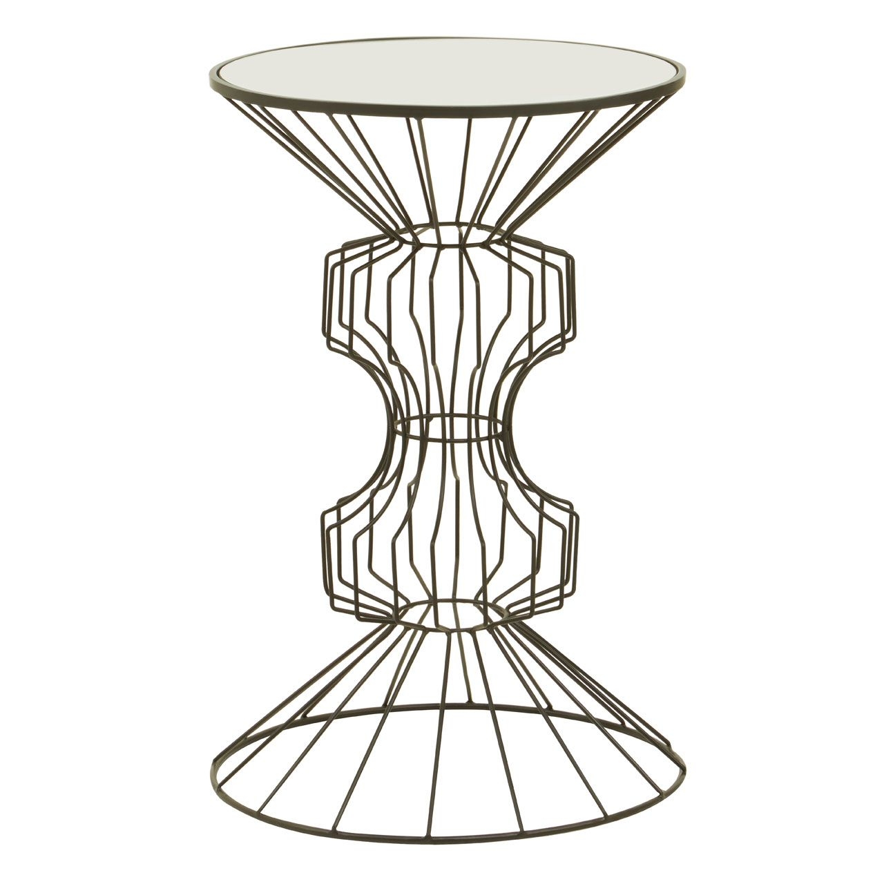 Yaxi Round Mirrored Top Side Table In White With Black Metal Frame