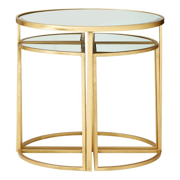 Egemen Mirrored Top Set Of 5 Side Tables With Gold Metal Base
