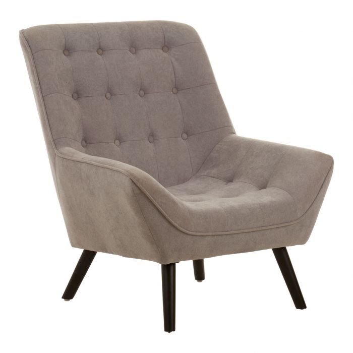 Serra Curved Faux Linen Fabric Upholstered Armchair In Grey