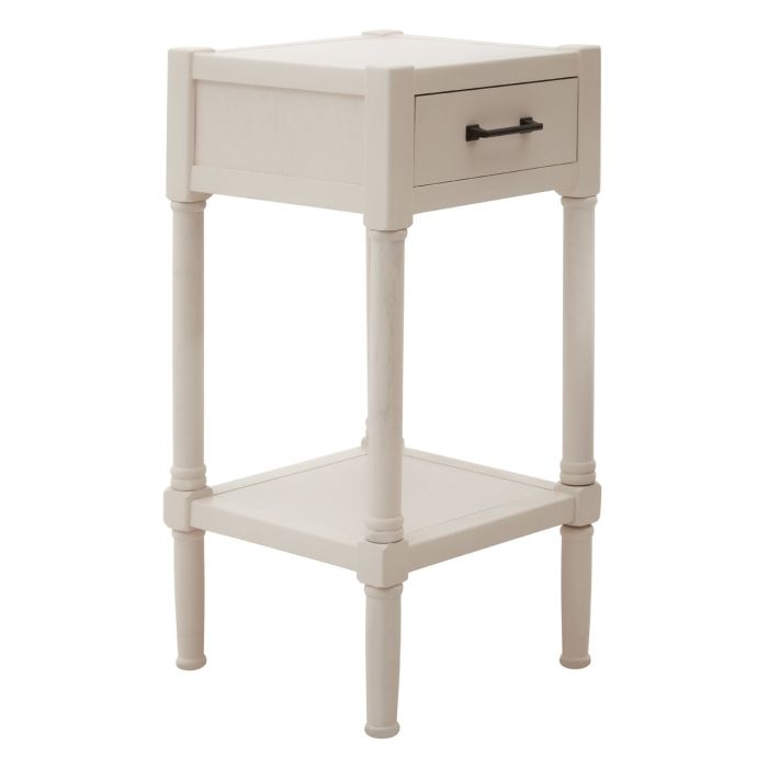 Hallmar Wooden Side Table With 1 Drawer In Pearl White