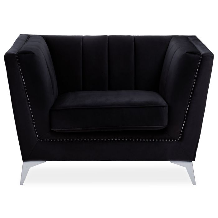 Haldis Velvet 1 Seater Sofa In Black With Chrome Metal Legs