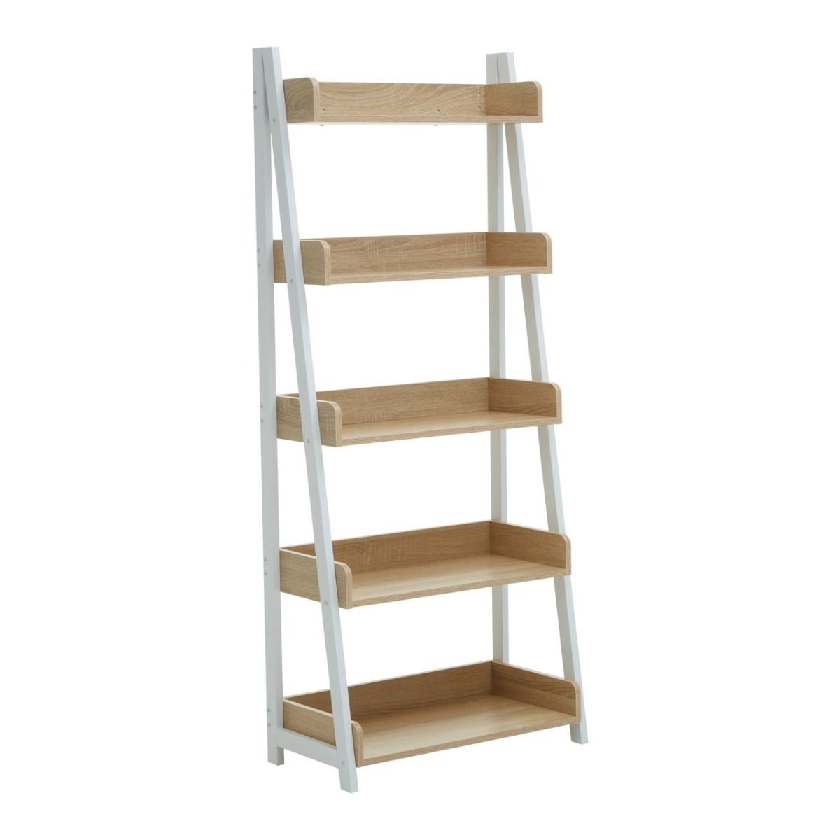 Bradbury Wooden 5 Tier Ladder Shelving Unit In Natural Oak