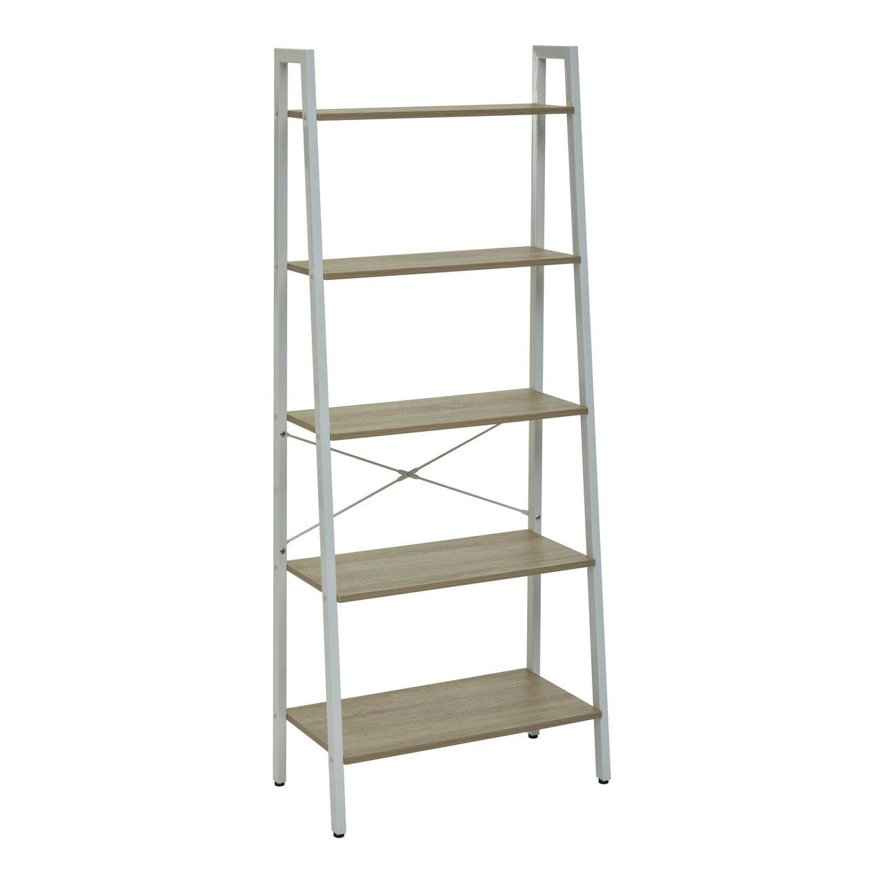 Bradbury Ladder Wooden 5 Tier Shelving Unit In Natural Oak