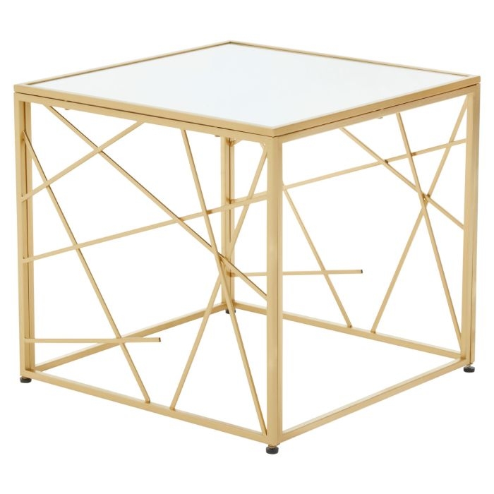 Egemen Square Mirrored Top Side Table With Gold Metal Base