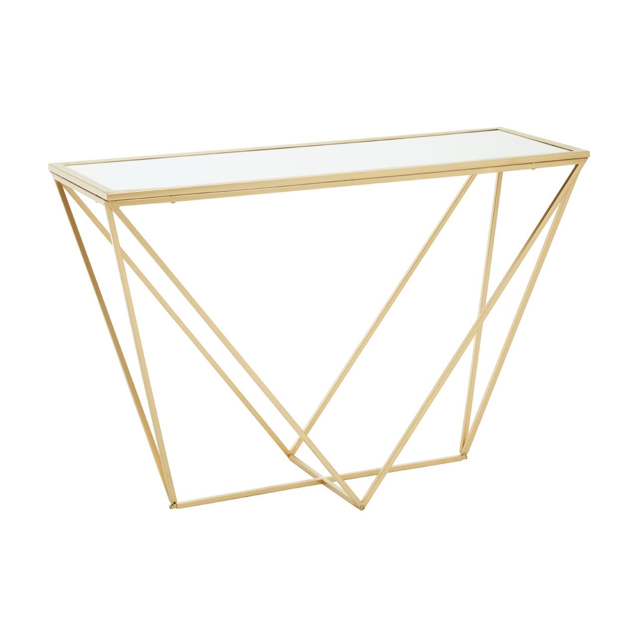 Farran Mirrored Console Table With Gold Triangular Metal Base
