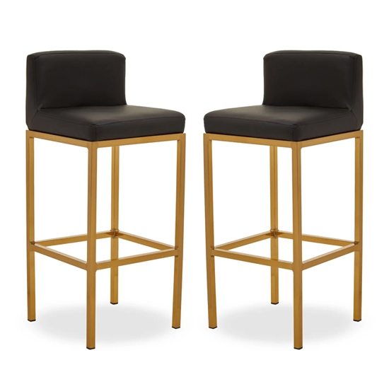 Bolney Black Faux Leather Bar Chairs With Gold Metal Base In Pair