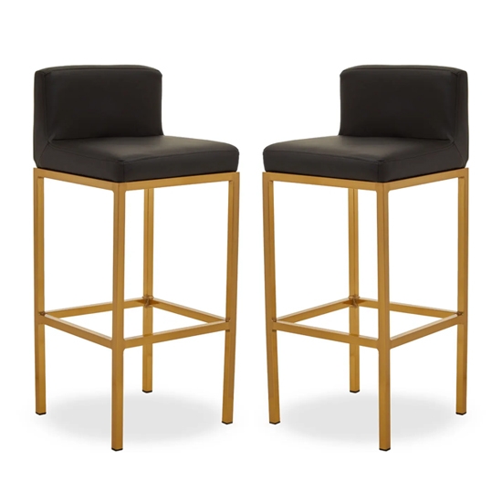 Bolney Black Faux Leather Bar Chairs With Gold Metal Base In Pair