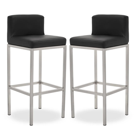 Bolney Black Faux Leather Bar Chairs With Chrome Metal Base In Pair