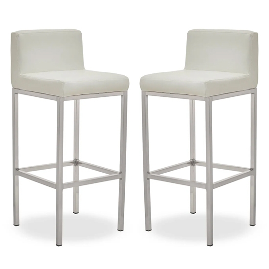 Bolney White Faux Leather Bar Chairs With Chrome Metal Base In Pair